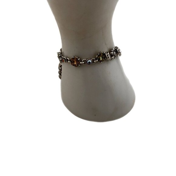 Brighton Garden of Eden Multicolor Crystal Flower Link Silver Plate Bracelet - Picture 5 of 5